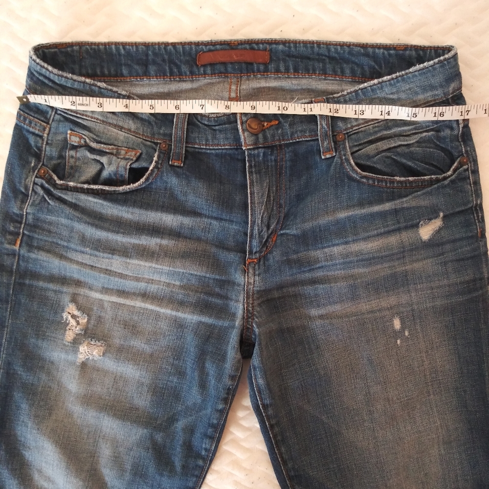 Joe's "easy high water" boyfriend jeans with factory distressing.